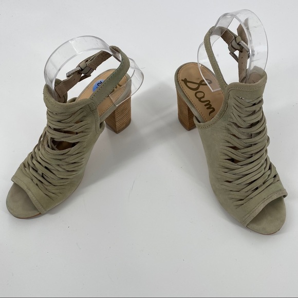 SAM EDELMAN Sage Leather Suede Open Toe Chunk Heel - Picture 3 of 8